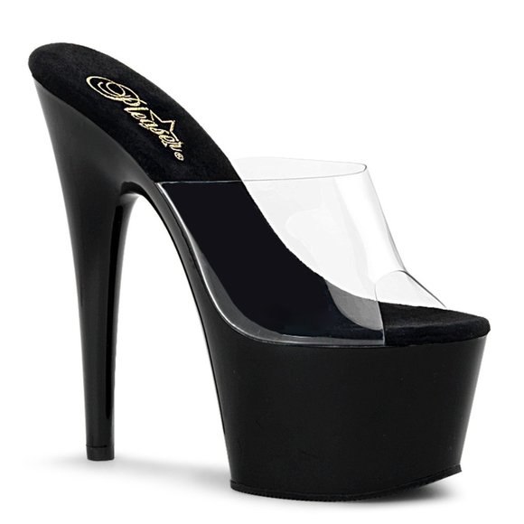 Pleaser Adore 701 Black Platform Heels with Clear Vamp - Picture 1 of 5